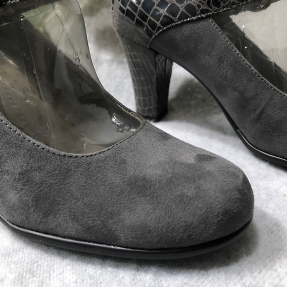 Gray Suede/Croc Heeled Mary Jane Pumps - Picture 11 of 16